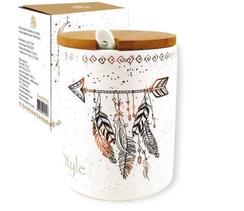 Цукорниця з ложкою та бамбуковою кришкою &laquo;Boho style&raquo; &mdash; 320 мл 00406-1 фото